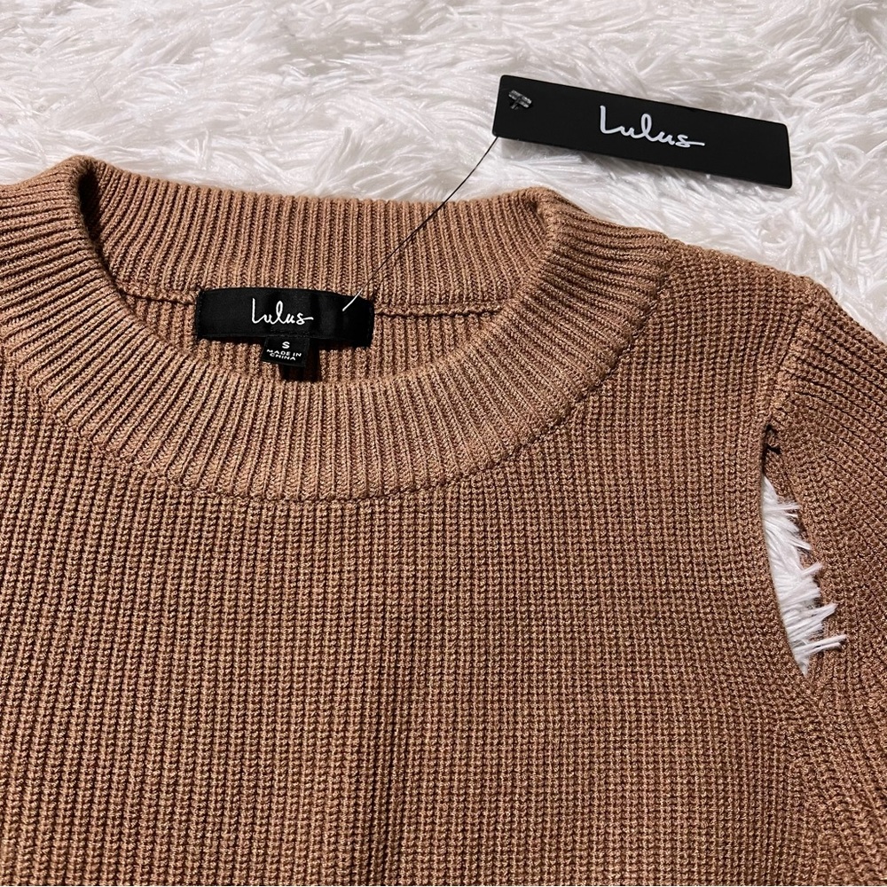 NWT LULUS Autumn Breeze Tan Cutout Pullover Sweater - Picture 4 of 9